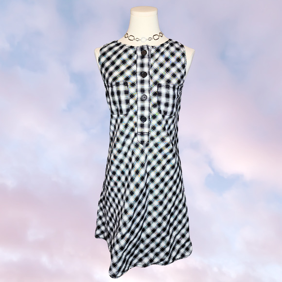 Max Studio Black White Check Plaid Grunge Coquette Whimsi Button Up Tank Dress - Picture 2 of 6